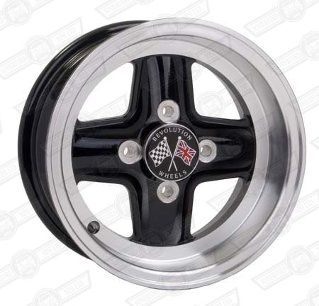 REVOLUTION 4 SPOKE 6 x 12 SILVER RIM, BLACK SPOKES