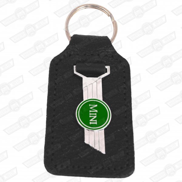 KEY FOB- BLACK LEATHER, LATE MINI WINGED MOTIF