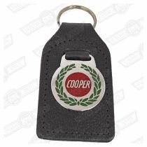 KEY FOB- BLACK LEATHER, 'MINI COOPER' LAUREL