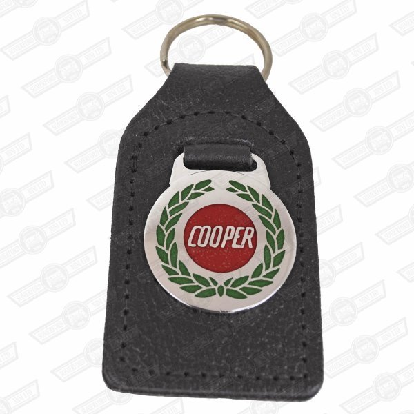 KEY FOB- BLACK LEATHER, 'MINI COOPER' LAUREL