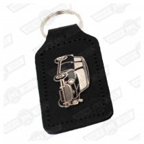 KEY FOB- BLACK LEATHER WITH BLACK MINI BADGE