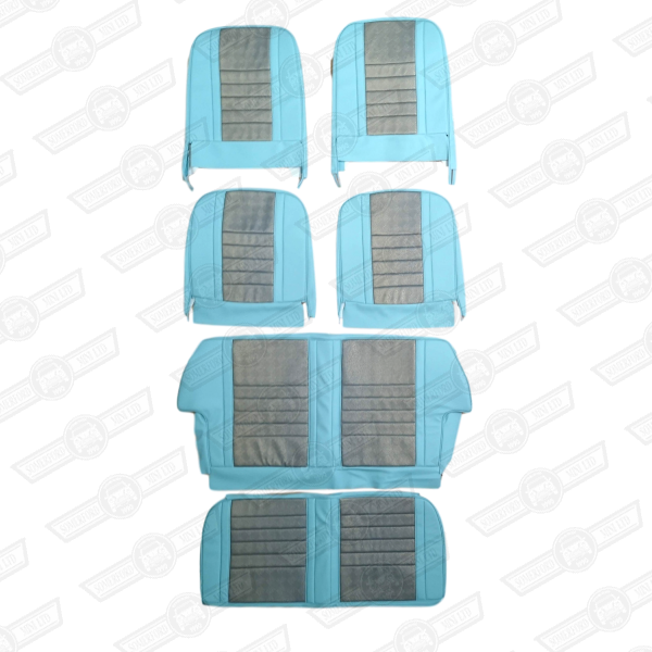 SEAT COVER KIT-CAR SET-POWDER BLUE/GOLD BROCADE-'61-'67